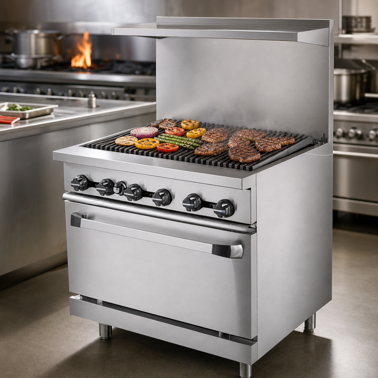 Product image #3 for Turbo Air Radiance Heavy Duty 36-Inch LP Gas Commercial Range with Radiant Charbroiler Top and Standard Oven Base