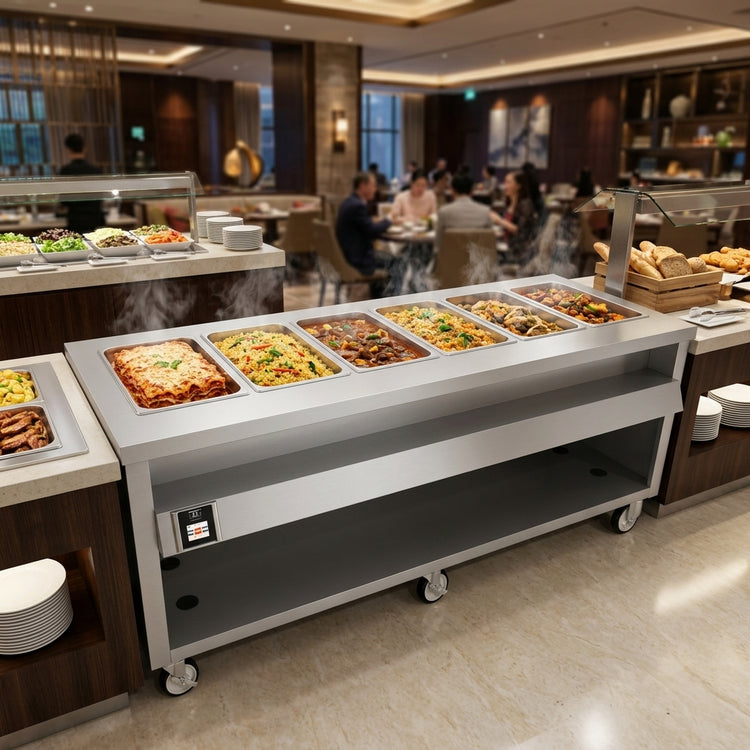 Product image #2 for Thurmaduke TWHF-88 88-Inch Mobile Electric Ganged Waterless Hot Food Well Unit