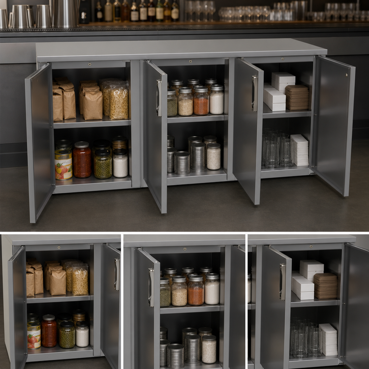 Product image #3 for Glastender Low Profile Back Bar Dry Storage Cabinet, Three-Section, 60" Wide, Non-Refrigerated