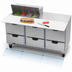 Thumbnail image #4 for Beverage-Air 72-Inch Three-Section Sandwich Prep Table Refrigerated Counter with 6 Drawers, 8-Pan Cut Top, and 17-Inch Cutting Board