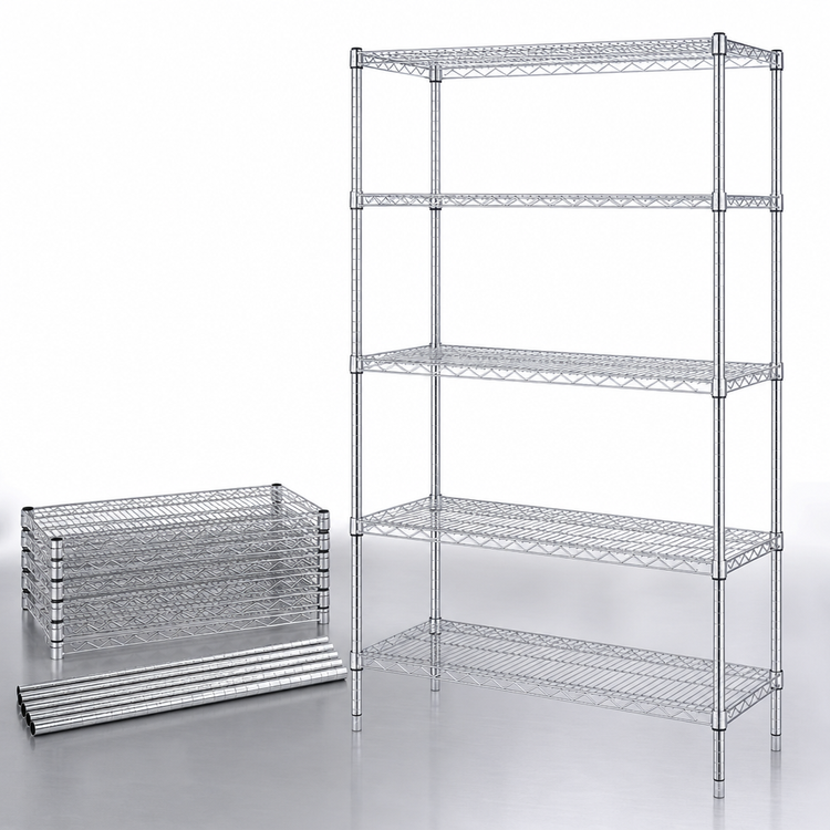 Product image #3 for Quantum 48" x 12" x 86" Wire Shelving Starter Kit with 5 Shelves and 4 Posts, 304 Stainless Steel
