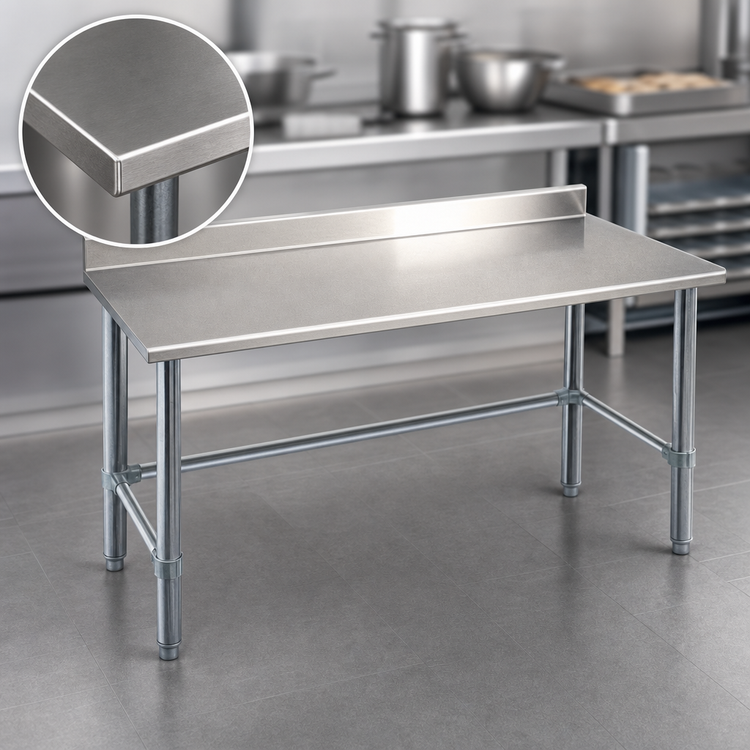 Product image #3 for Eagle Deluxe Series 48 in. x 24 in. 16-Gauge 300 Series Stainless Steel Work Table with 4-1/2 in. Backsplash and Galvanized Tubular Base