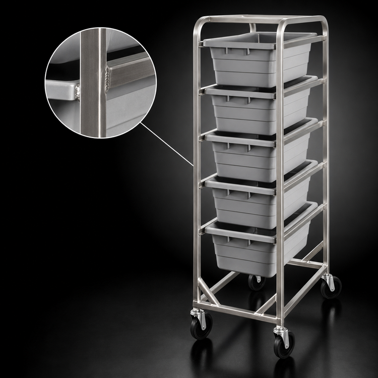 Product image #4 for All-Welded Stainless Steel End-Load 6-Lug Rack with 5" Swivel Casters