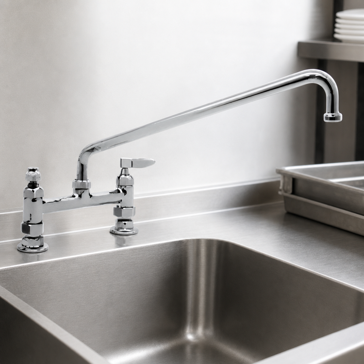 Product image #3 for T&S Brass Double Pantry Deck-Mount Mixing Faucet with 6-Inch Swing Nozzle and 8-Inch Centers