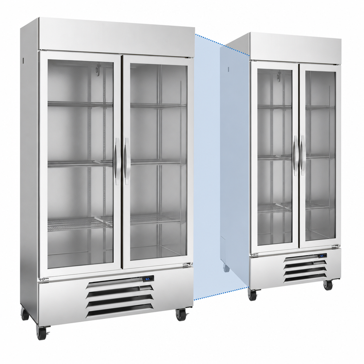 Product image #3 for Beverage-Air Horizon Series Two-Section Glass Door Reach-In Refrigerator, 40.2 Cu. Ft., Bottom-Mounted Self-Contained