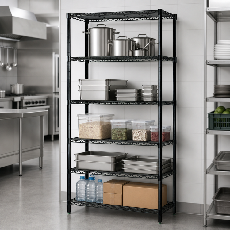 Product image #3 for Quantum 30 in. W x 18 in. D x 54 in. H Black Epoxy Antimicrobial Wire Shelving Starter Kit, 5-Shelf Stationary Unit