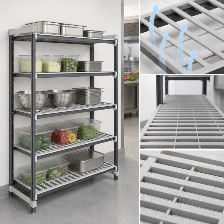 Product image #3 for Cambro Camshelving Elements XTRA 18-Inch x 54-Inch x 64-Inch 5-Tier Stationary Add-On Vented Shelving Unit, Speckled Gray