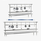 Thumbnail image #3 for Advance Tabco AUR-132 Adjustable Table-Mounted Stainless Steel Utensil Rack, 121-132 Inches, with 9 Plated Pot Hooks