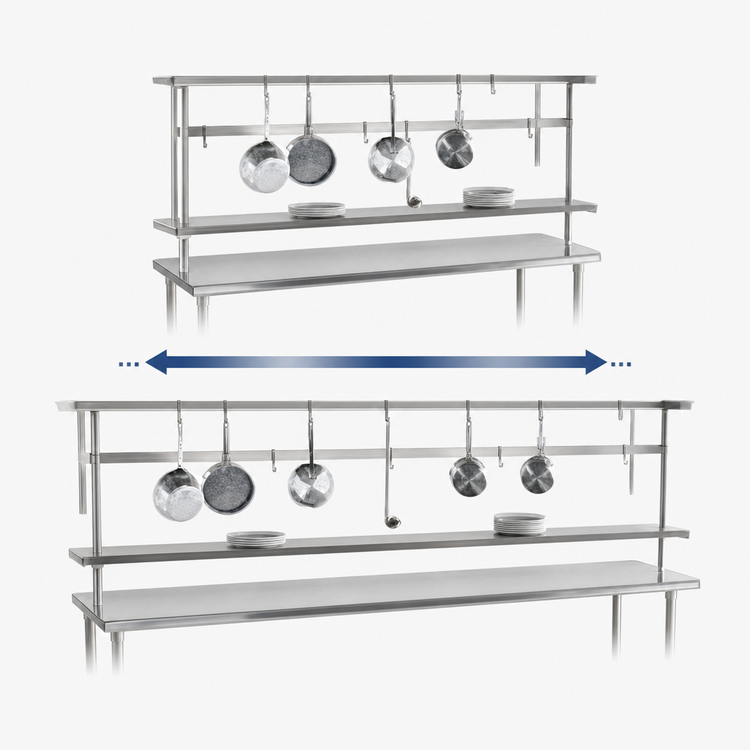 Product image #3 for Advance Tabco 132-Inch Adjustable Table-Mounted Stainless Steel Utensil Rack with 9 Plated Pot Hooks