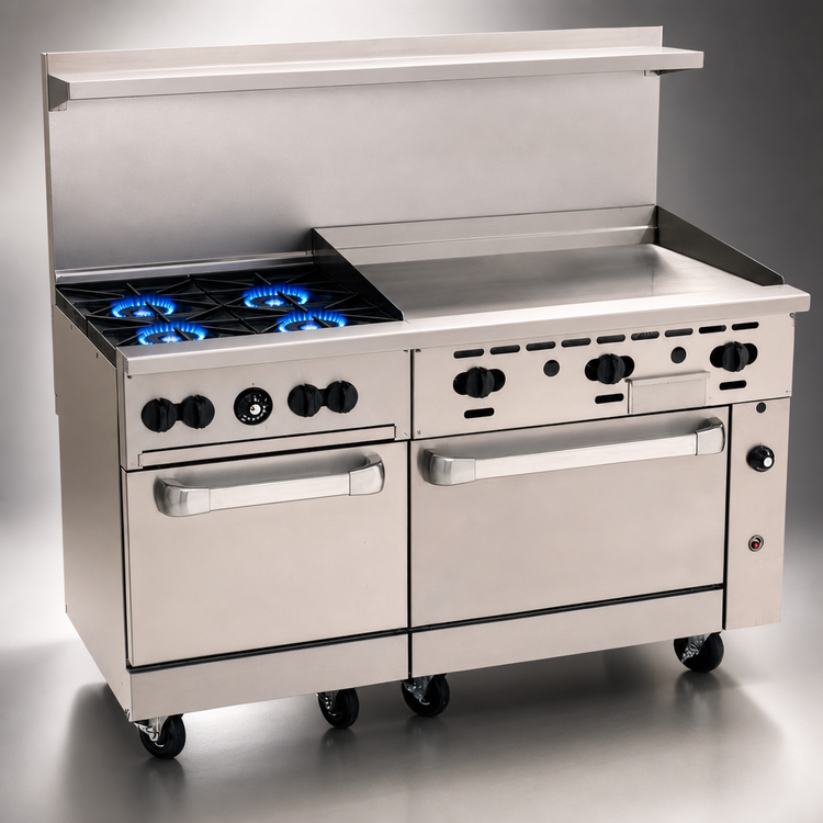 Product image #3 for Vulcan Endurance 60-Inch Gas Restaurant Range with 4 Open Burners, 36-Inch Griddle, and 2 Standard Oven Bases