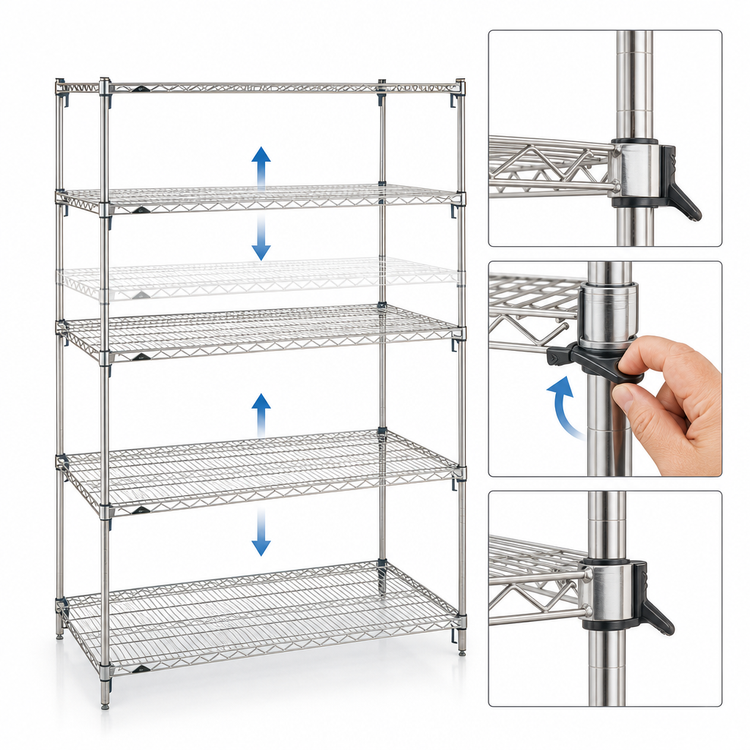 Product image #3 for Metro Super Adjustable Super Erecta Chrome-Plated Wire Starter Shelving Unit, 42W x 18D x 74H, 5 Shelves