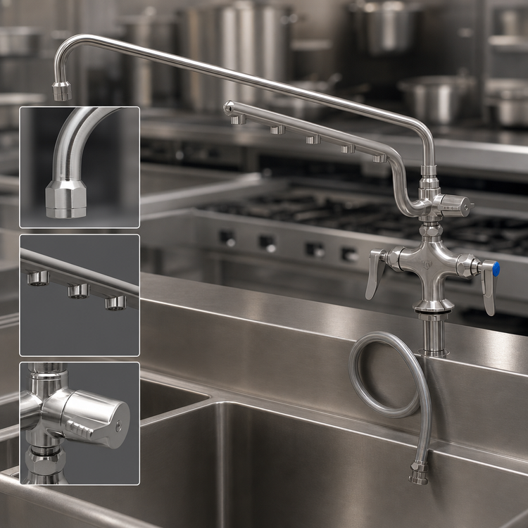Product image #4 for UltraRinse Stainless Steel Single-Hole Deck Mount Mixing Faucet with 18-Inch Swing Nozzle and Spray Arm