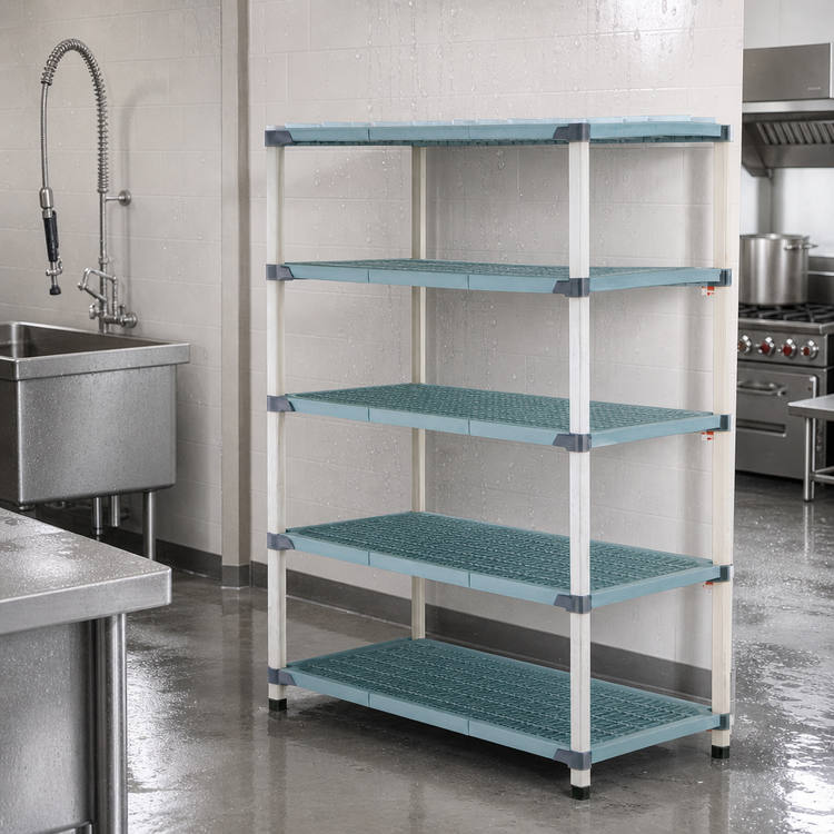 Product image #3 for MetroMax i 72-Inch Wide x 24-Inch Deep x 63-Inch High Stationary Polymer Starter Shelving Unit, 4 Open Grid Shelves