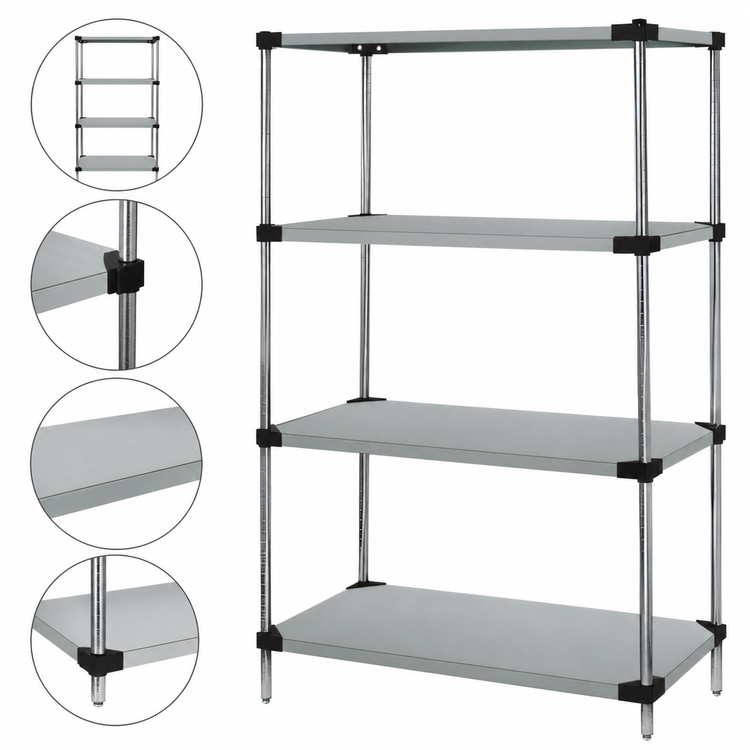 Product image #3 for Quantum Solid Shelving Starter Kit, 42"W x 14"D x 86"H, 304 Stainless Steel