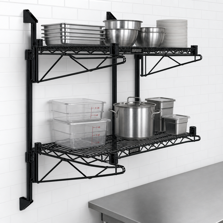 Product image #3 for Quantum WC34-CB2424BK Double Shelf Post Wall-Mount Cantilever Shelving Unit, 24 x 24 Inches, Black Epoxy