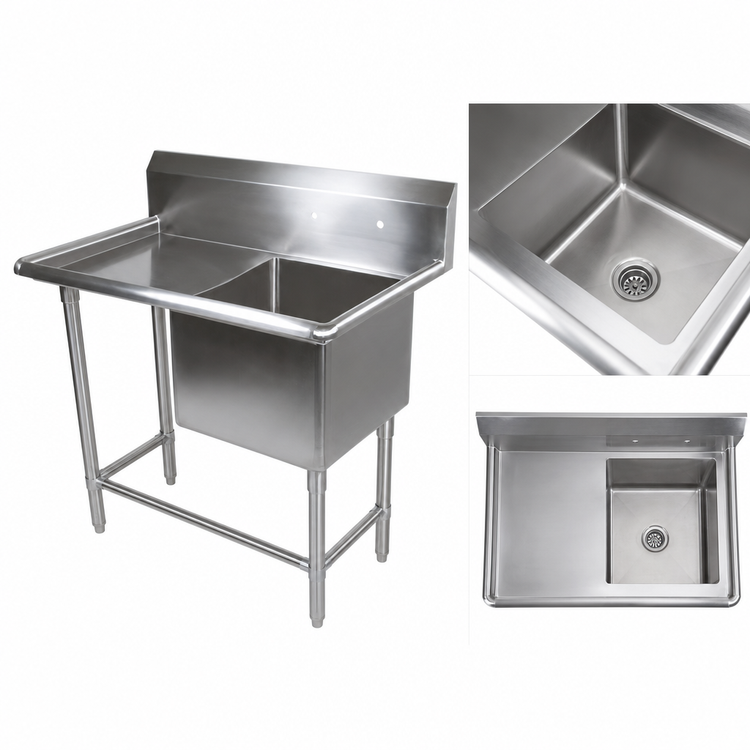 Product image #3 for John Boos Pro-Bowl 1-Compartment Sink with Left Drainboard, 16-Gauge Stainless Steel, 38-3/16 Inch Wide