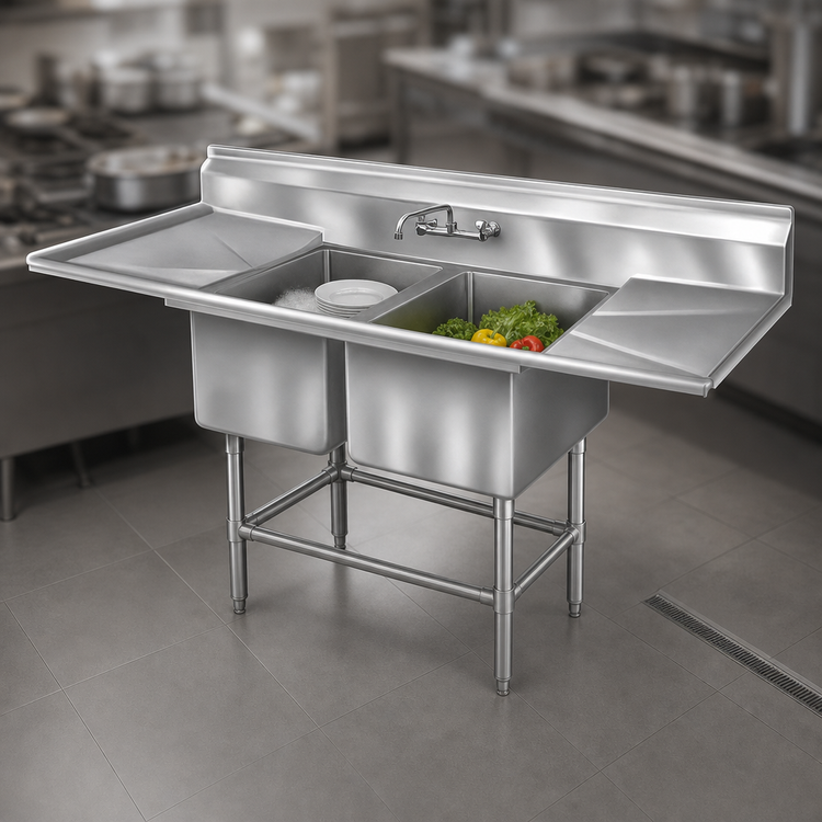 Product image #3 for Eagle Spec-Master FN Series Coved Corner Two-Compartment Sink with 30-Inch Right Drainboard, 14-Gauge 304 Stainless Steel