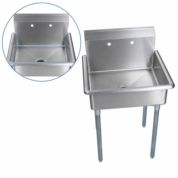 Product image #3 for BK Resources 1-Compartment Stainless Steel Utility Sink with 9-Inch Backsplash and Galvanized Legs