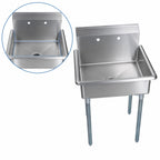 Thumbnail image #3 for BK Resources BKUS6-1-2421-8 1-Compartment Stainless Steel Utility Sink, 16-Gauge 304 Steel, 9-Inch Backsplash, Galvanized Legs