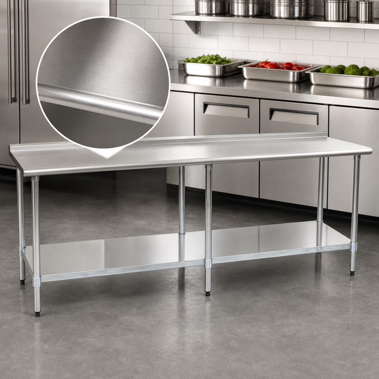 Product image #3 for Eagle Group Budget Series 120-Inch x 24-Inch 430 Stainless Steel Work Table with 1-1/2-Inch Rear Up-Turn and Undershelf