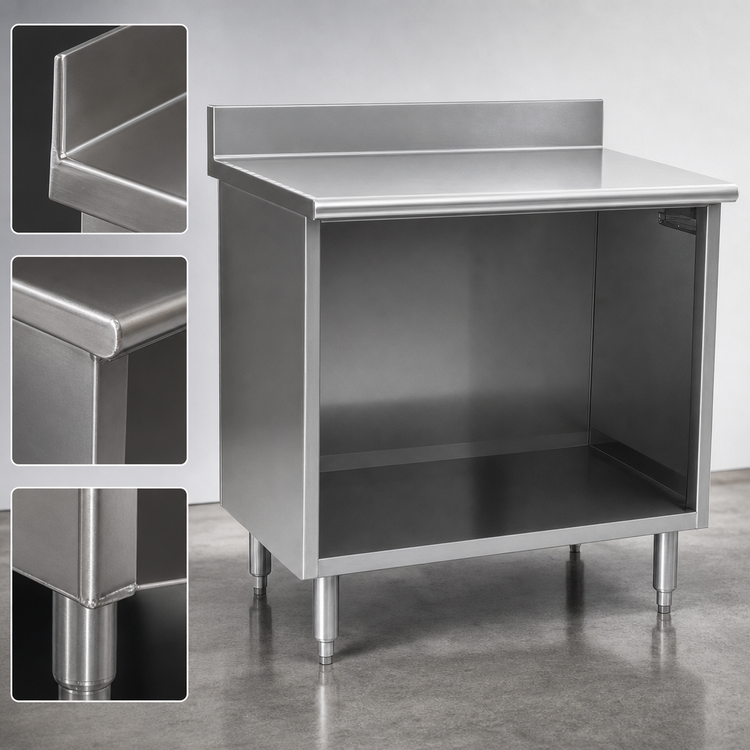 Product image #3 for Eagle Spec-Master Open Front Cabinet Base Worktable with Backsplash, 60 x 30 Inches, 14-Gauge Stainless Steel Top