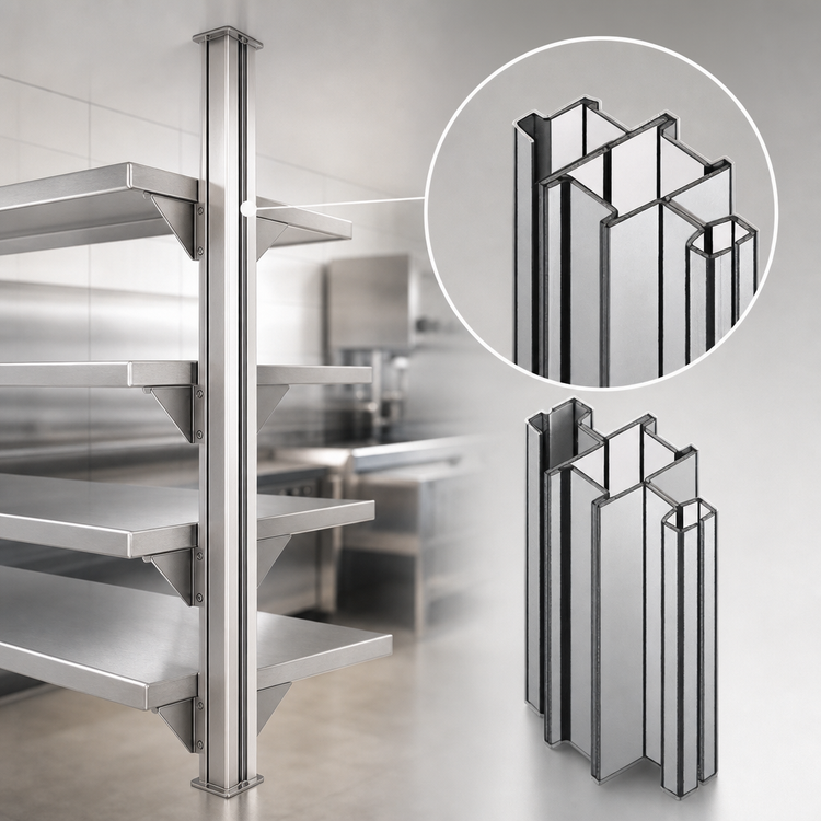 Product image #3 for Heavy-Duty Back-to-Back Stainless Steel Uprights for Cantilevered Shelving, 72 Inch Floor-to-Ceiling Mount