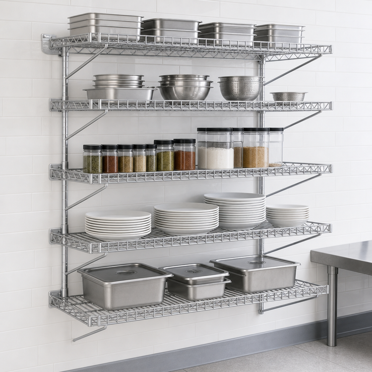 Product image #3 for QuadTruss 5-Tier Wall-Mounted Open Wire Shelf Kit, 36 x 18 Inches, Chrome