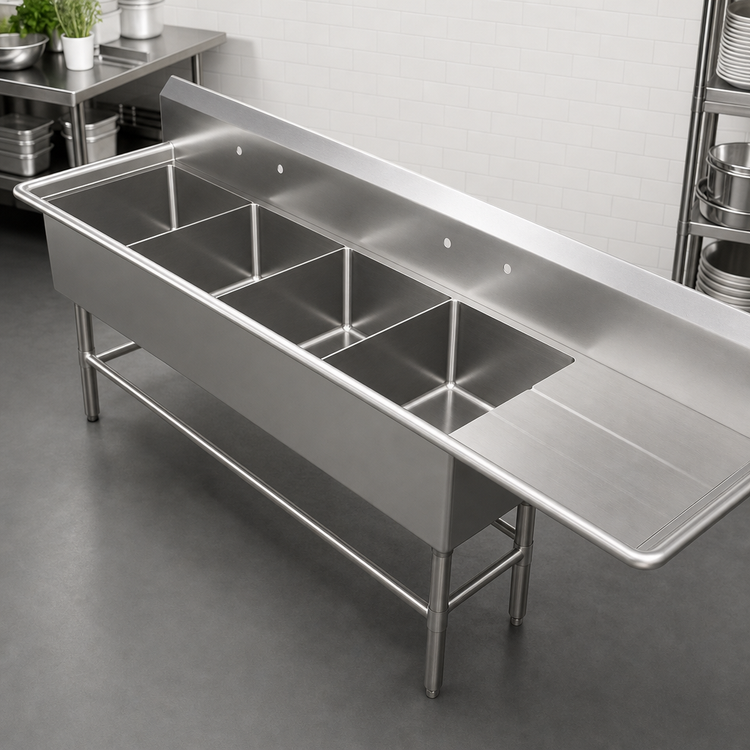Product image #3 for John Boos Pro-Bowl 4-Compartment Sink with Right-Hand Drainboard, 14-Gauge Stainless Steel