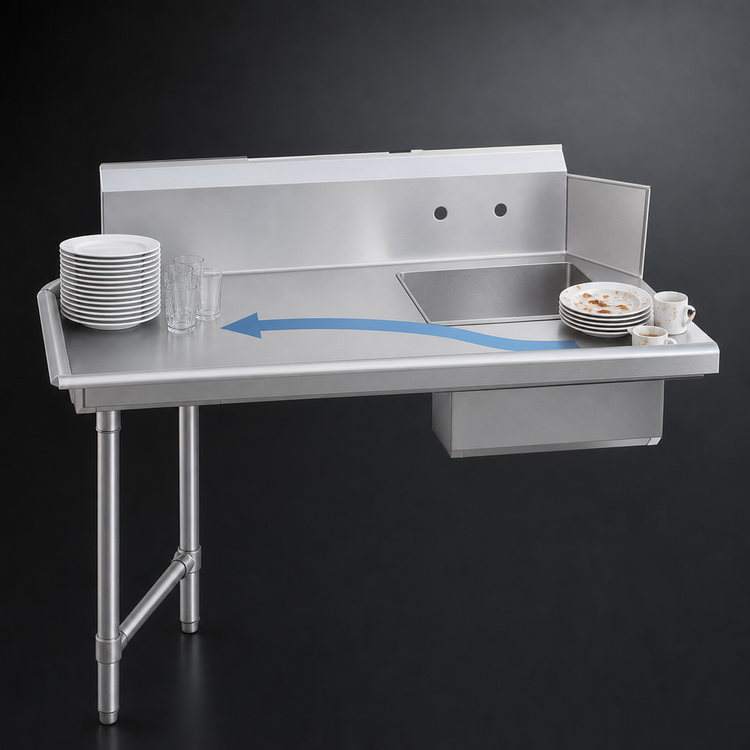 Product image #3 for John Boos JDTS-20-60R-X 60-Inch Soiled Straight Dish Table, Right-to-Left, with 20 x 20 Pre-Rinse Sink