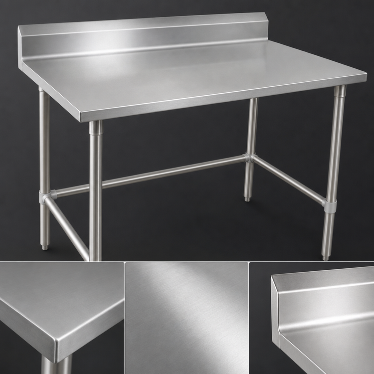 Product image #3 for John Boos Stallion 84-Inch x 30-Inch 16-Gauge 300 Series Stainless Steel Work Table with 5-Inch Backsplash