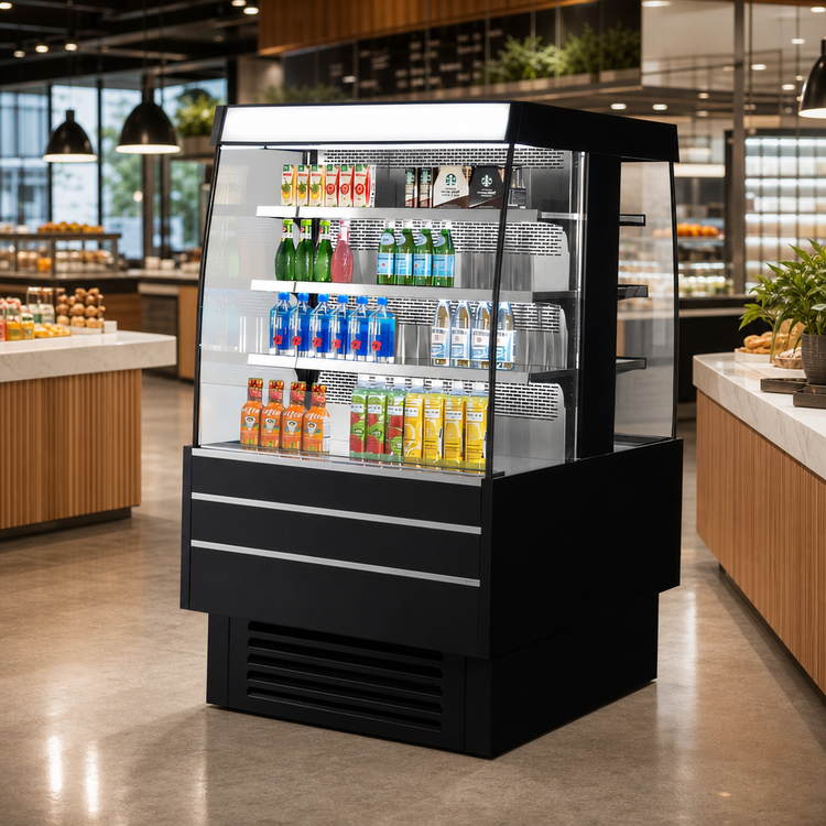 Product image #3 for Turbo Air 38-5/8 Inch Wide Island Display Self-Serve Refrigerated Merchandiser, 14.4 Cu. Ft., Black, 220V