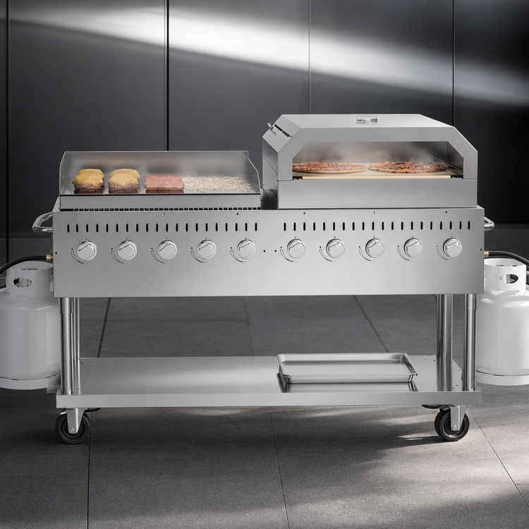 Product image #3 for KoolMore 72-Inch Commercial Outdoor Propane Gas Grill Combo with 10 Burners, 36-Inch Griddle, and 36-Inch Pizza Oven