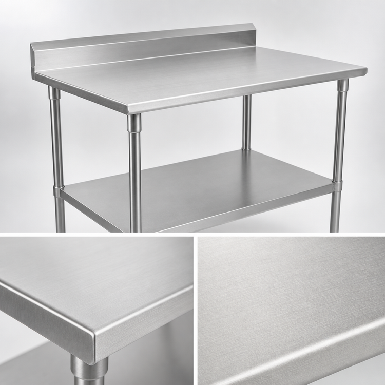 Product image #3 for John Boos Stallion 60"W x 30"D 16-Gauge Stainless Steel Work Table with 5" Backsplash, Stallion Safety Edge, and Galvanized Undershelf