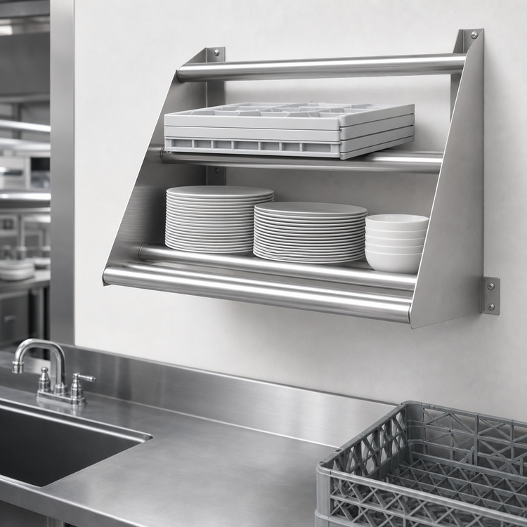 Product image #3 for Wall-Mounted Tubular Dishtable Rack Shelf, 42 x 15-1/2 x 12 Inch, Knock-Down, 304 Stainless Steel