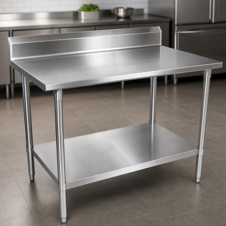 Product image #3 for John Boos Stallion 144-Inch x 24-Inch Stainless Steel Work Table with 5-Inch Backsplash and Adjustable Undershelf