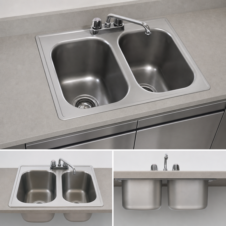 Product image #3 for Eagle Group Self-Rimming Two-Compartment Drop-In Sink with Faucet and Basket Drains