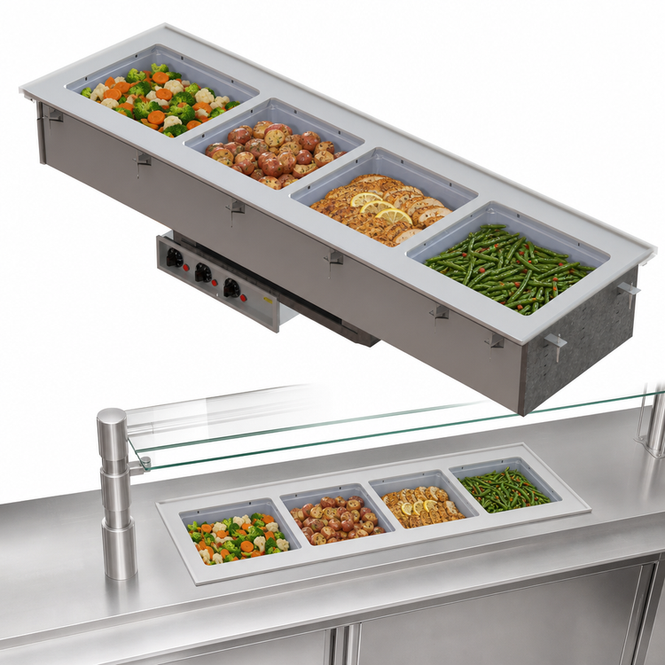 Product image #3 for Vollrath Short-Side Modular 4-Pan Drop-In Hot Well with Marine-Grade Wells, Infinite Controls, Manifold Drain, 120V