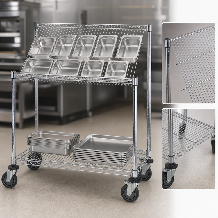 Product image #3 for Quantum Chrome Plated Mobile Wire Shelving Cart, 36 x 18 x 40 Inch