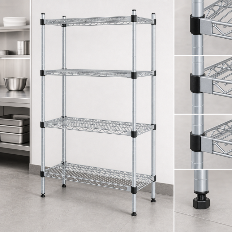 Product image #3 for EAGLEbrite Quad-Adjust 4-Tier Stationary Wire Shelving Starter Unit, 36"W x 18"D x 74"H, Zinc Finish