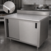 Thumbnail image #3 for Advance Tabco Special Value Economy Enclosed Work Table with Cabinet Base and Sliding Doors, 84 x 30 Inch, 16-Gauge 304 Stainless Steel Top, 5 Inch Backsplash