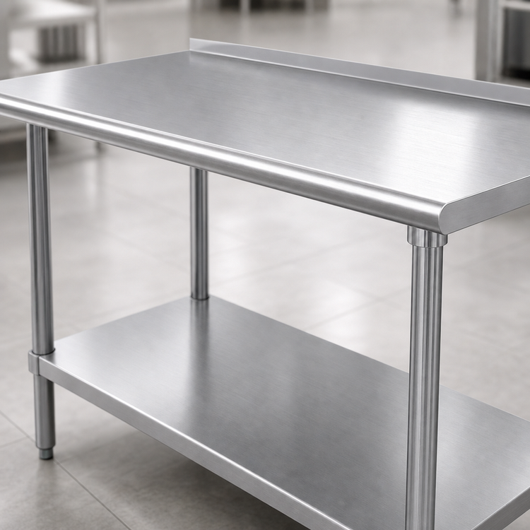 Product image #3 for Advance Tabco 120-Inch x 24-Inch 430 Stainless Steel Work Table with Adjustable Undershelf and Rear Up-Turn