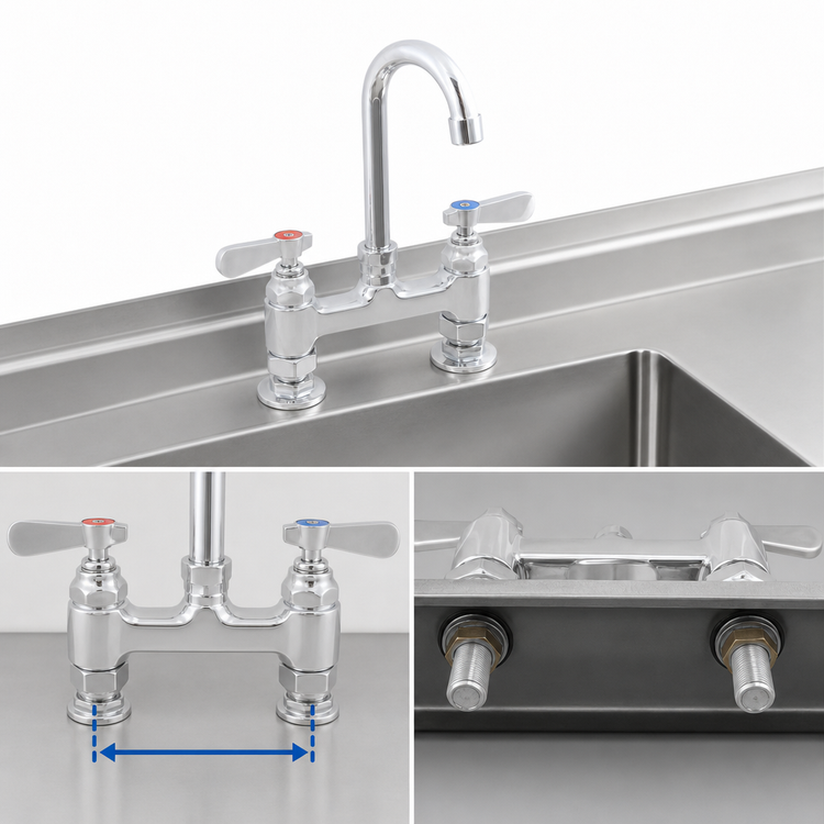 Product image #3 for BK Resources OptiFlow Heavy Duty Lead-Free Deck-Mount Faucet with 8" Gooseneck Spout, 4" Centers