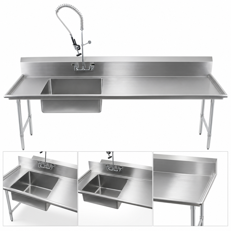 Product image #3 for BK Resources 60-Inch Straight Right-To-Left Soiled Dish Table with 20 x 20 x 8 Inch Pre-Rinse Sink and Stainless Steel Legs