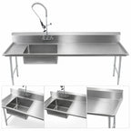 Thumbnail image #3 for BK Resources BKSDT-60-R-SS-P3-G 60-Inch Right-to-Left Soiled Dish Table, 20 x 20 x 8-Inch Sink, 18-Gauge Stainless Steel, 10-Inch Backsplash