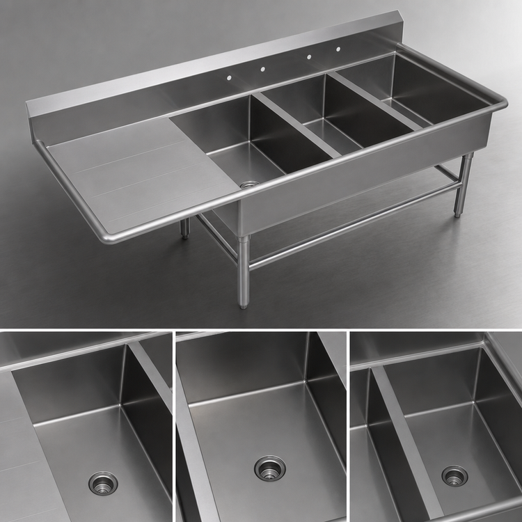 Product image #3 for John Boos Pro-Bowl 3-Compartment Bakery Sink with Left Drainboard, 84-3/16 Inch x 33-1/2 Inch, Stainless Steel