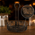 Thumbnail image #3 for Ironworks 6-1/4 Inch Round Black Wrought Iron Condiment Rack with Center Handle and Table Number Slot