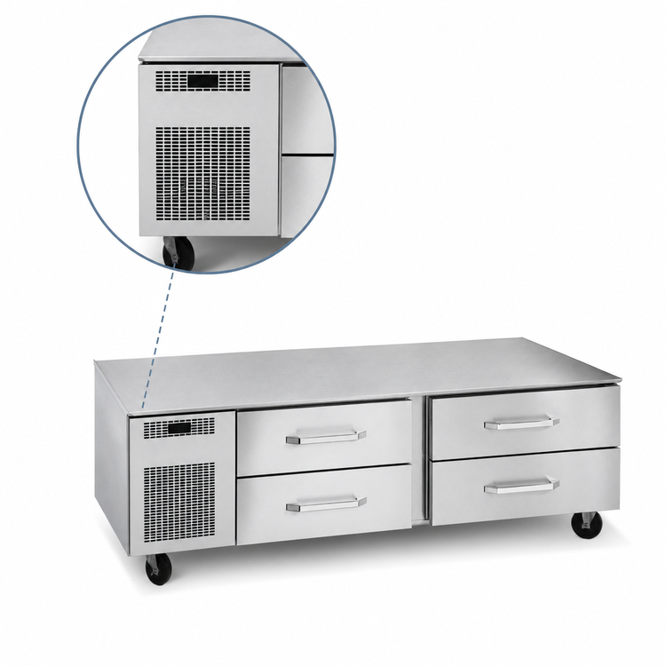 Product image #3 for Randell 53-Inch Single-Section Self-Contained Refrigerated Chef Base Equipment Stand with 2 Drawers, Left Compressor