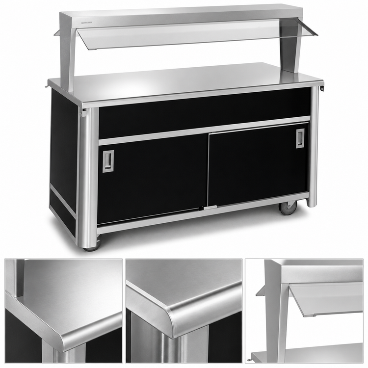 Product image #3 for Atlas Metal BLU-4-BU Mobile Buffet Style Utility Serving Counter with Solid Stainless Steel Top