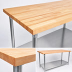 Thumbnail image #3 for John Boos TNS05 96 x 24-Inch Wood Top Work Table with 2-1/4-Inch Northern Hard Rock Maple Top and Adjustable Stainless Steel Undershelf