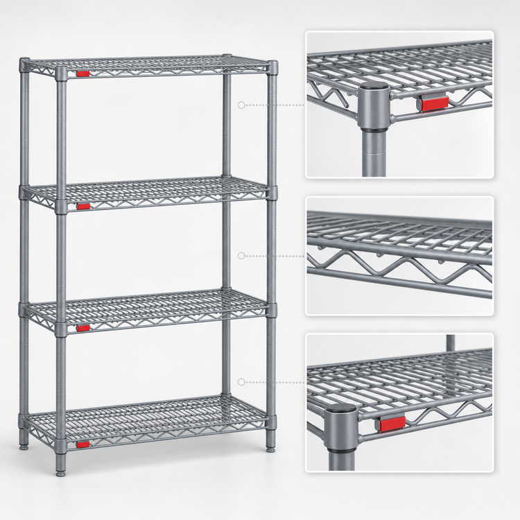 Product image #3 for Eagle Group Valu-Master 4-Tier Stationary Wire Shelving Starter Unit, 42W x 21D x 63H, Pewter Gray Epoxy